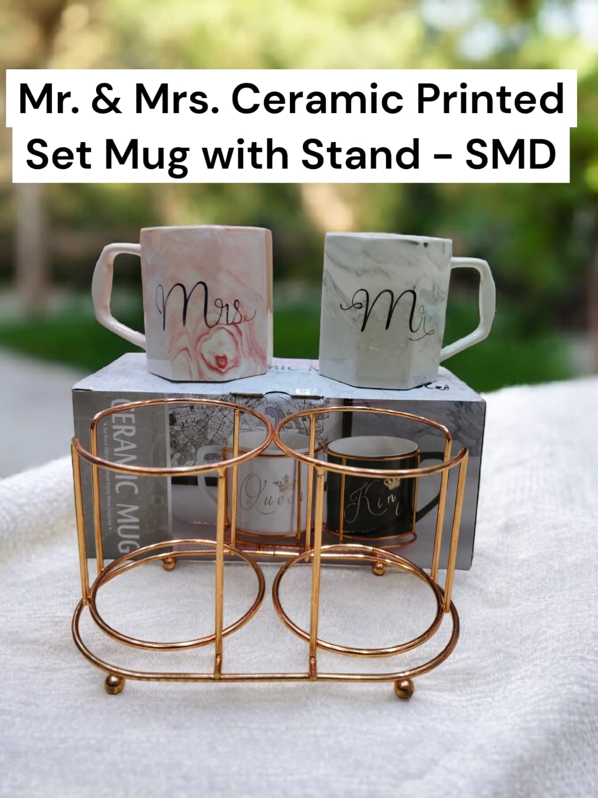Mr. & Mrs. Ceramic Mug Stand Set